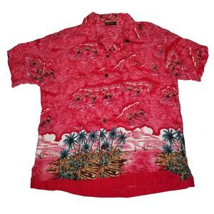 Uluwatu Bali Island Hawaiian Camp Shirt Republica Dominicana Red Surfer Palm Med